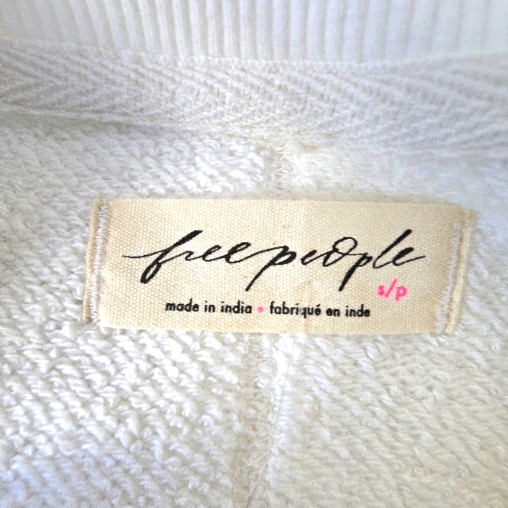 White Free People Poets Pullover Sweatshirt w/ ruffle hem size SP - Picture 8 of 15